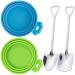Can Cover Dog Food, 2 Pack Can Dog Food Lids, Universal Silicon Can Lid Fits Most Standard Size Dog and Cat Can Tops, with 2Pcs Stainless Steel Can Food Spoon (Blue+Green+Spoon)