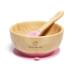Moon and Moo Bamboo Suction Bowl and Spoon Set for Kids Toddlers and Baby Weaning - Non-Toxic Plastic Free - Stay Put - Baby Suction Bowl - Baby Weaning Set Pink