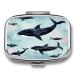 Pill Box Whale Print 2 Compartment Medicine Pill Case Pill Organizer Decorative Metal Portable Pill Box for Pocket Or Purse Style