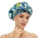 Shower Cap for Women Long Hair  Reusable Waterproof Adjustable Shower Bonnet Cap  Washable Shower Bath Hair Cap for All Hair Length(Green-Leaves)