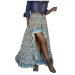 Sanahy Women Boho Floral Print Long Skirt Dress Chic High Low Side Split Ruffle Hem Elastic Waist Swing Maxi Dresses Beach Skirts Blue S