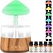 Rain Humidifier with 5 Essential Oils Mushroom Humidifier with 7 Changing Colors Night Lights Rain Sound Cloud Humidifier Water Drip Desk Bedside Water Drop Sound Wood