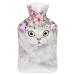 Flowers White Cat Hot Water Bottle With Cover Plush Bed Bottle Hand Warmer For Adults And Children 26.5X15.3cm