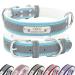 Senristar personalized reflective leather dog collar with warm food individual dog collar with name tape engraved for small medium and large dogs and cats XL (width 3.0 cm neck circumference 45-55 cm) blue