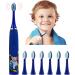 Electric Toothbrush Children USB Rechargeable - Electric Toothbrush Kids 6-12 Toothbrush Soft Hair Cleaning Tool for Child Boys and Girls Bathroom Products (Blue) - Buy Online on GoSupps.com