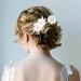 2 Pcs Flower Hair Clips - White Bridal Hair Pins with Metal Rose Gold Leaf - Elegant Hair Comb for Summer Beach Wedding and Special Occasions - Buy Online on GoSupps.com