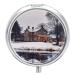 Round Pill Box Winter Farmhouse Print 3 Compartment Medicine Pill Case Print Pill Organizer Decorative Metal Portable Pill Box Pocket Pill Box Style-27