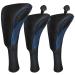 Golf Club Head Covers for Fairway Woods Driver Hybrids 3 Pieces Long Neck Mesh Sports Fan Golf Club Headcovers Set with Interchangeable No. Tags 3 4 5 6 7 X Golf Accessories for Men Women Black Blue
