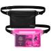 AiRunTech Waterproof Pouch with Waist Strap (2 Pack) | Beach Accessories Best Way to Keep Your Phone and Valuables Safe and Dry | Perfect for Boating Swimming Snorkeling Kayaking Beach Pool Water Park Black + Pink