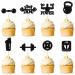 Blumomon 24 pieces glitter gym theme cupcake topper weightlifting cupcake topper for cross fit party fitness themed birthday party supplies ... black-2