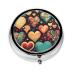 Colorful Heartsround Pill Box 3 Compartment Round Pill Box Organizer * Portable Travel Pill Box for Traveling.