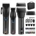 Professional Hair Clippers for Men Cordless Beard Trimmer Electric Razor Foil Shavers for Men Barber Clippers Hair Trimmer for Men Rechargeable Hair Grooming Kit LCD Display Gifts for Men (Black)