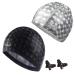 Yanc unisex bathing cap waterproof with earplugs swimming stuff PU coated soft bath hood swimming cap swimming cap for men women young girls long short hair bling silver+bling black