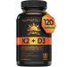 Vitamin K2 + D3 Highest Potency 120MCG/1000 IU - 120 Capsules - Helps Maintain Bone & Teeth Health - Formulated With MK-7 For Best Results - Immune System Support - Made In Canada 120 count (Pack of 1)