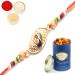Ghasitaram Gifts Rakhi for Brother Rakhis Online - The Divine Colourful Blessings of Om Rakhi with 100 GMS of Dryfruits Mix Can Rakhi Set with 100 gms of Dryfruits Mix Can