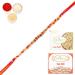 Ghasitaram Gifts Rakhi for Brother Rakhis Online - LD-5215 Rudraksh Rakhi with 200 GMS of Kaju katli and 200 GMS of Soan Papdi Rakhi with 200 GMS of Kaju katli and Soan Papdi
