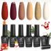 Beetles Gel Nail Polish Set 6 Colors Modern Retro Fall Winter Brown Yellow Gold Glitter Gel Polish Wine Red Gel Nail Kit Soak Off Nail Lamp LED Christmas Nail Art DIY Home Minicure A-Modern Retro 6