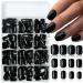 LoveOurHome 360pc Square Press on Nails Short Fake Nails Black Acrylic Press on Nails Square Presson Nail Tips Full Cover Glue Nails Colored Short False Nails & Glue Adhesive Tabs for Women Girls