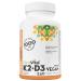 PlantVital High-Potency Vegan Vitamin D3 + K2 - (1000IU / 25 mcg + 120 mcg) for Bones Teeth Good Health and Immune System - Patented MK7 Form - K2 D3 vitamin - 8 Months Supply - 240 Capsules. 240 count (Pack of 1)