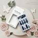 Coffin Press on Nails: Long Navy Blue Rhinestone False Nails with Glue - Full Cover Acrylic Gradient Designs for Women - Buy Online on GoSupps.com