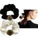 BIBILAN 3 pieces Cord Scrunchies Hair tie Women big vintage hair tie set fabric elastic hair tie stylish flowers squanchies braid rubber retro hair jewelry (white+black)