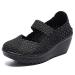 Touchmosees Women's Platform Wedge Sandals Woven Pumps Mary Jane Shoes Comfortable Walking Shoes 889/Black-white 8