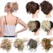 Tousled Updo Messy Bun Hair Piece Scrunchies Synthetic Wavy Bun Extensions Rubber Band Elastic Scrunchie Chignon Instant Ponytail Hairpiece For Women Light Auburn to Brown High Brown