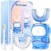 RexCodar Ultrasonic Kid's U-Shaped Electric Toothbrush, IPX7 Waterproof, Five Cleaning Modes, 60S Smart Reminder Cartoon Astronaut Design (Blue Ages 6-12)