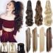 Long Short Claw Ponytail Hair Extensions One Piece Cute Clip in on Ponytail Jaw Claw on Straight Curly Hairpiece Brown Blonde Black Ombre 24" Curly Light brown & ash blonde