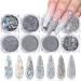 Holographic Nail Art Glitters - Nail Art Supplies Sequins - 3D Laser Nails Glitter Flakes - Shiny Acrylic Nails Powder Dust - Silver Nail Confetti Nail Art Decoration Sparkles for Manicure Tips 8Pcs