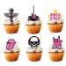 18pcs Pink Rock and Roll Cupcake Toppers for Girls Women Rock Roll Rockstar Party Decorations Supplies Guitar Microphone Music 80s Cake Decorations