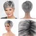 Gray Temperament Wig with Oblique Bangs for Women - Natural Daily Wear for Middle-Aged Women, Girls | Fluffy Short Hair, Black Gradient Silver Texture - Buy Online on GoSupps.com