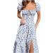 Women's Floral Flowy Boho Midi Dress - Short Sleeve Summer Beach Split Long Dress in Light Blue - Size Small - Buy Online on GoSupps.com