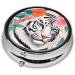 Cute White Tiger Portable Metal Pill Box - Round Mini 3-Compartment Design | Travel Must-Have for Small Pills - Ships Internationally - Buy Online on GoSupps.com