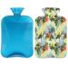 Parrot heat bottle with a fluffy cover 2l large capacity hot bottles for children men women tropical flowers hibiscus warm water bottle for cozy nights pain relief back