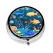 Blue Underwater World of Fishround Pill Box 3 Compartments Round Pill Box Organizer for Purse Or Pocket Portable Travel Pill Box