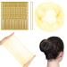URAQT Hair Bun Shaped Set 35Pcs Invisible Hair Nets and 45Pcs Positioning U Shaped Hair Pins Elastic Edge Mesh Stretch Hair Bun Holder for Women Hair Styling Hair Bun Making (Gold) Gold with Hairpin (80pcs)