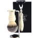 Men's Shaving Kit - 3 Edge Razor Synthetic Badger Hair Brush & Stand | Perfect Grooming Set for Men - Buy Online on GoSupps.com