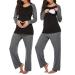 Ekouaer Women's Nursing Pyjamas Hospital Long Sleeve Modal Maternity Two Piece Pyjamas Maternity Fashion Pyjama Set Leisure Suit for Pregnancy Winter S 1 Black/Grey
