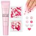 Makartt rhinestone glue gel - 15ml UV nail glue set with pink series Nails Charms Heart -shaped and circular nail jewelry and nail designing accessories for manicure at home Valentine's Day gift