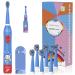 Kids Sonic Electric Toothbrush Rechargeable Smart Toothbrush for Children Toothbrush for Toddlers Age 3-12 with 30s Reminder 2 Mins Timer 6 Modes 6 Brush Heads Wall-Mounted Holder 8630 Blue+ 6 Heads+holder(package Might Vary)