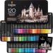 Castle Art Supplies 120 Colored Pencils Set | Quality Soft Core Colored Leads for Adult Artists, Professionals and Colorists | Protected and Organized in Presentation Tin Box Black