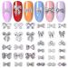 JERCLITY 33 Pieces Silver Alloy Bow Charms for Nails Bow Nail Charms Gems Bowknot Nail Studs Inlaid Pearl Clear Iridescent Rhinestone for Women Girls Nail Art Silver Bow Nail Charms