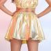 Flovel Ladies Shiny Fold Skirt - Liquid Metallic Mini Skater Party Costume for Women & Girls - Gold - Buy Online on GoSupps.com