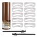 Eyebrow Stamp Stencil Kit Waterproof Brow Stamp Shaping Kit Eyebrow Definer with 2 Eyebrow Pen Brushes and 10 Eyebrow Buildable Brow Stencils Natural Shape Brow Powder Makeup Tool (Dark Gray) 4-Dark Gray