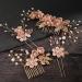 Rose Gold Wedding Hair Comb Set - Pearl Crystal Bridal Accessories for Women and Bridesmaids - Pink Flower Rhinestone Head Pieces - Buy Online on GoSupps.com