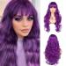 Sallcks Womens Long Curly Wavy Wig Purple Wigs with Bangs Synthetic Heat Resistant Hair Full Wigs for Daily Party Cosplay Costume