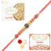 Ghasitaram Gifts Rakhi for Brother Rakhis Online - 6976 Fancy Thread Rakhi with 200 GMS of Kaju katli and 200 GMS of Soan Papdi Rakhi with 200 GMS of Kaju katli and Soan Papdi