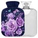 Naanle purple rose flower hot water bottle with reference transparent hot water bottle Handfoots Heating bags for pain relief heat and cold therapy 1L