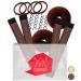 Hawwwy 12-piece Hair Bun Maker, Easy & Fast Small Bun Tool Best Sellers Kit Short or Thin Hair Women Girls Kids Toddler Perfect Ballet Sock Accessory Brown(2 Donuts +2 Magic Snap Roll +4 Spin Pins)
